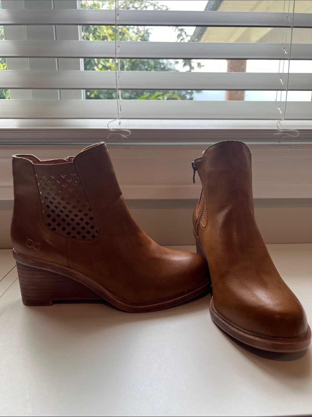 Wedge Ankle Booties in Cognac Brown - Women's casual